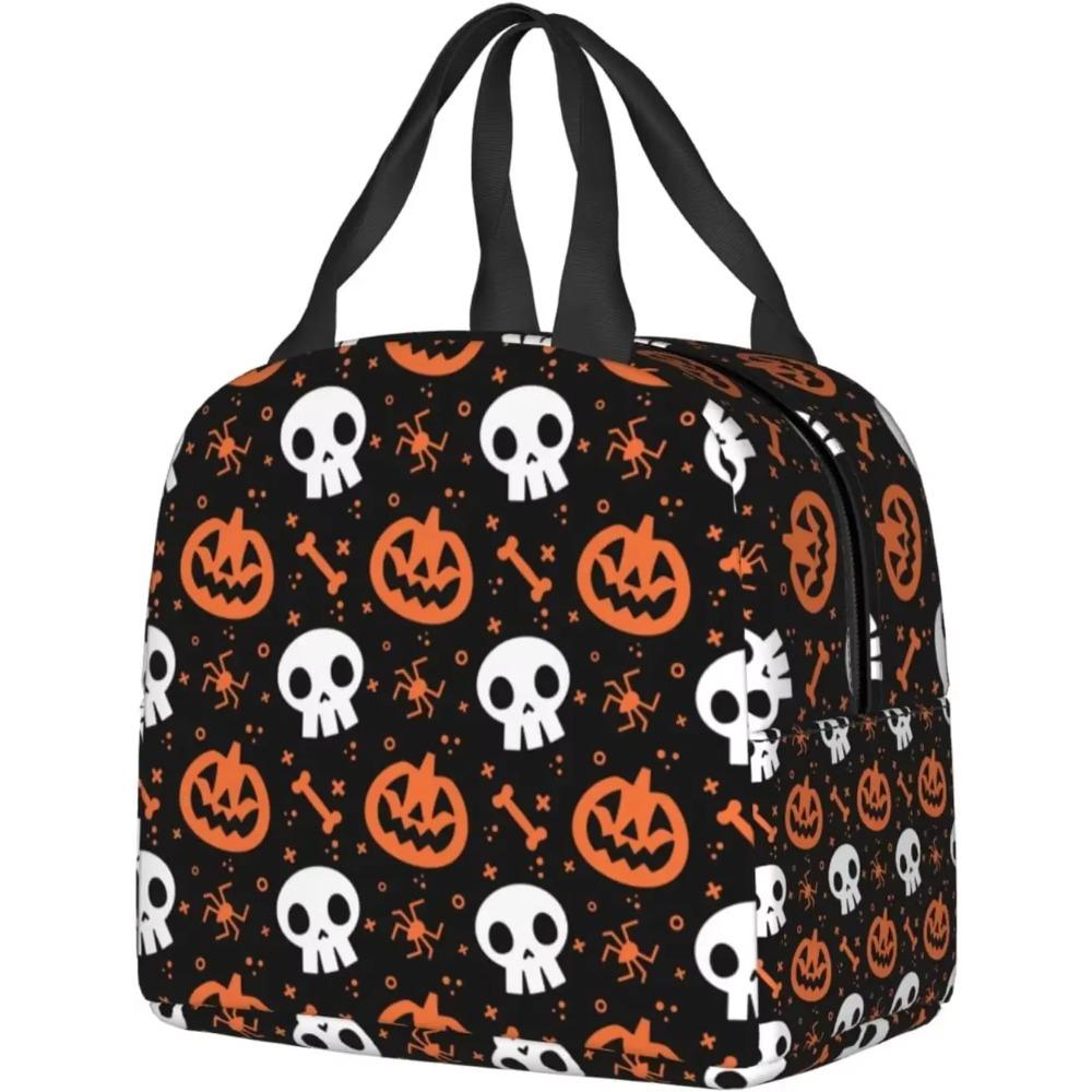 Halloween Skull and Pumpkin Lunch Bag Insulated Reusable Lunch Box Thermal Tote Bag Container Cooler Bag for Women Men Work