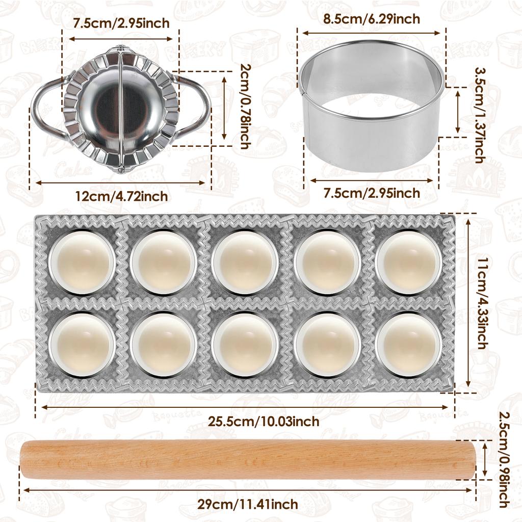 7Pcs Ravioli Molds Set Stainless Steel Pasta Making Tools Multifunctional Ravioli Cutter Set for Home Kitchen Restaurant Use