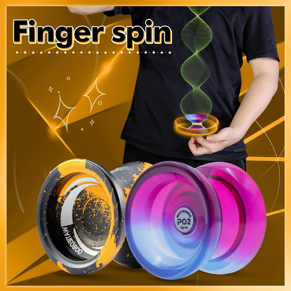 WATIEOBOO Yoyo Set Metal Yoyo and P02 Yoyo and for and Complete Kit 2-Piece (R8 Two-Color Yoyo) Dual-Mode (Reactive Non-Reactive) Kids, Beginners,