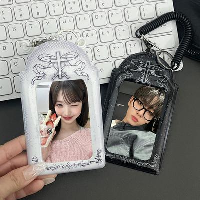 1Pcs Cross Small Card Storage Holder Student Bus Card Kpop Photocard Cover Protective Photo Case Pendant Y2K ID Card Holder