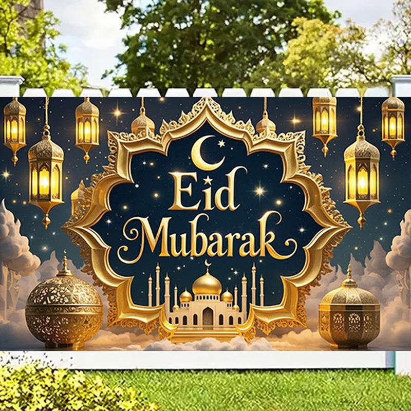 Golden Mosques and Lanterns Backdrop,Creating Festive Atmosphere,for Event Decor,Studio Photography,Event Supplies