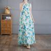 DIMANAF 2025 Women Linen Summer Flower print Dress Casual Ladies Basic Long Dress 8087