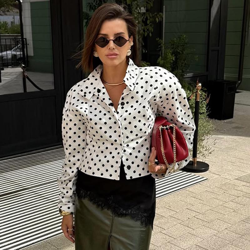 2 Piece Sets Polka Dots Print Suits Women Commute Long Sleeve Coat Female Shorts Sets Casual 2 Piece-Set Shorts Outfits 2026 Spring