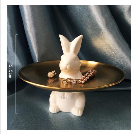 Keramikteller Hase 8 Zoll 10 Goldfarbener Edelstahl Dessertkuchen Tablett Schmuck Kosmetik Aufbewahrung