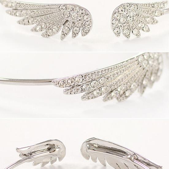 Women's Fashion Silver Color Rhinestone Angel Wings Bangle Cuff Bracelet Jewelry