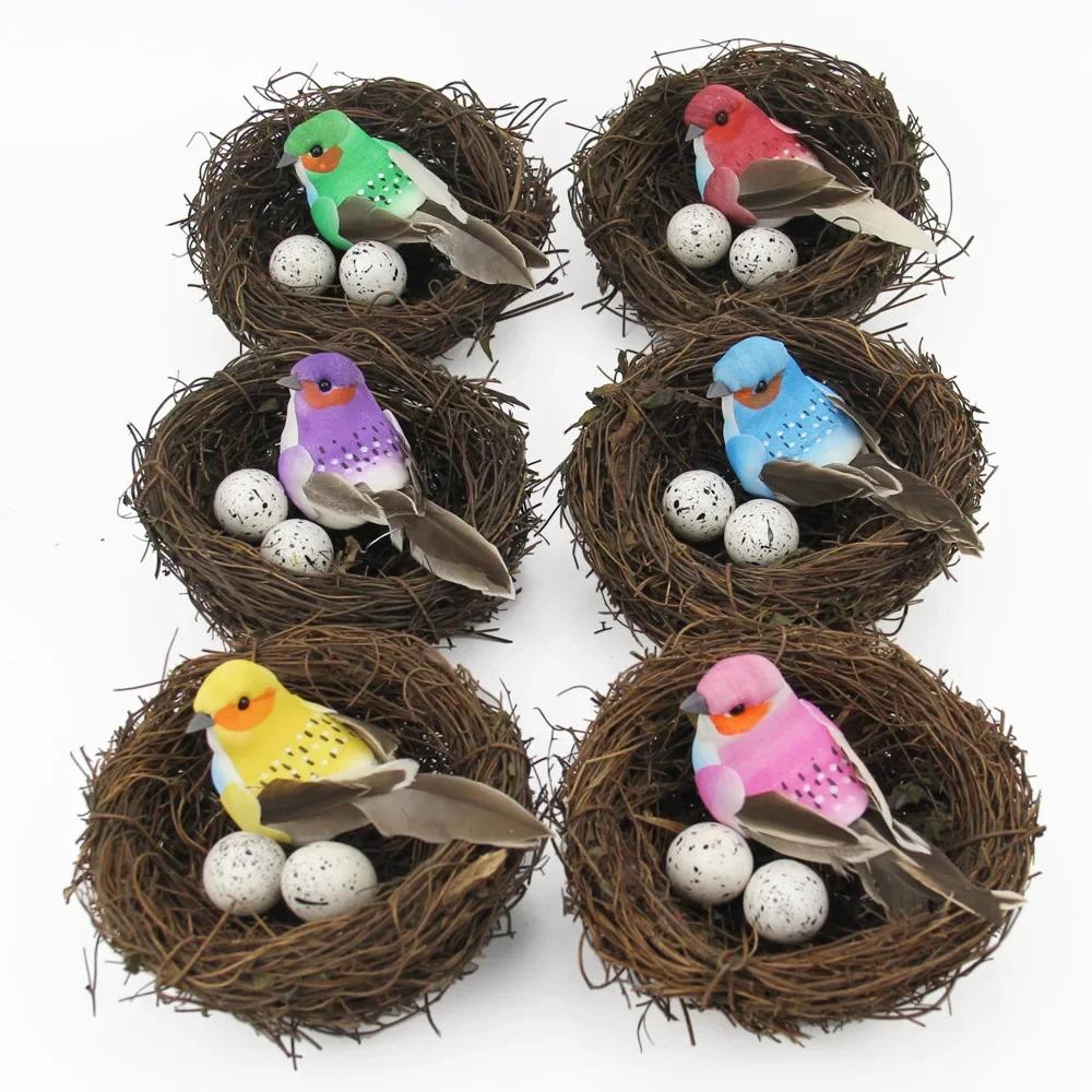 Nid d'oiseau rond en rotin Pâques Fait main Bricolage Artisanat Vigne Simulation Nid d'oiseau Décor d'œuf Accessoires Maison Jardin Fenêtre nichoir