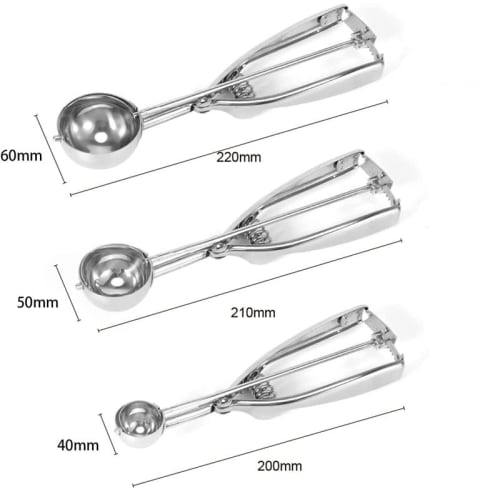 Stainless Steel Ice Cream Scoops, Perfect for Ice Cream, Potato Salad, and Meatballs, Convenient to Clean, Available in 3 Sizes, Suitable for Kitchens