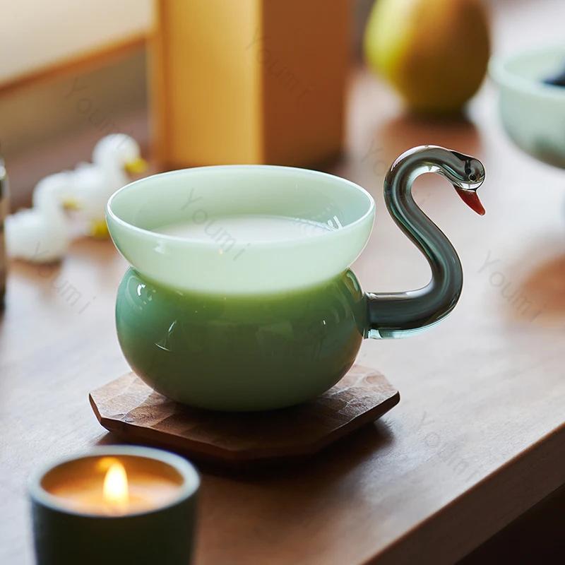 Fashionable Creative Glass Coffee Cups Household Breakfast Milk Cup Light Luxury and Exquisite Kungfu Tea Set Unique Teaware