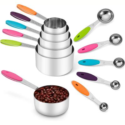 10Pcs Stainless Steel Spoon Measuring Cup with Handle Measuring Spoon for Cooking or Baking Precise Measurement
