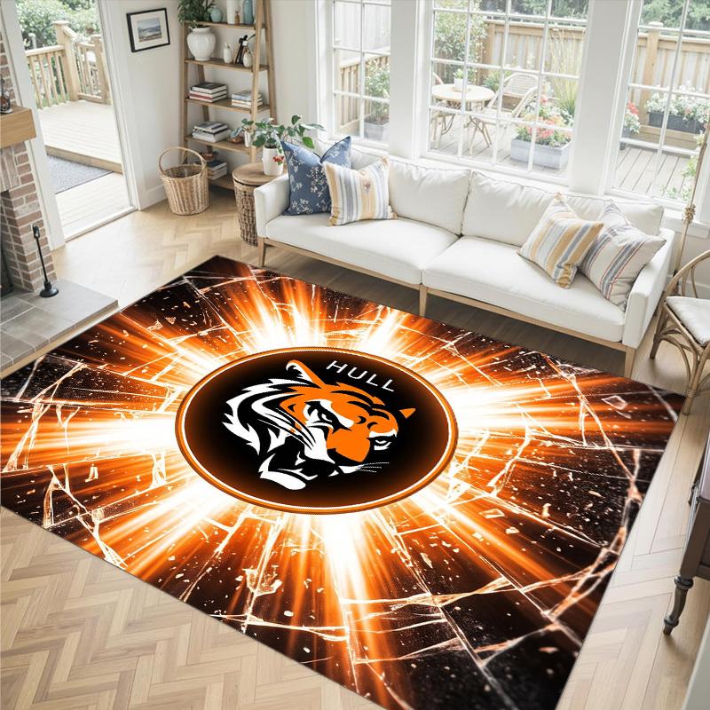 Hull City Football Design Crystal Velvet Carpet Cozy Non?Slip Printed Rug For Bedroom Living Room Entrance