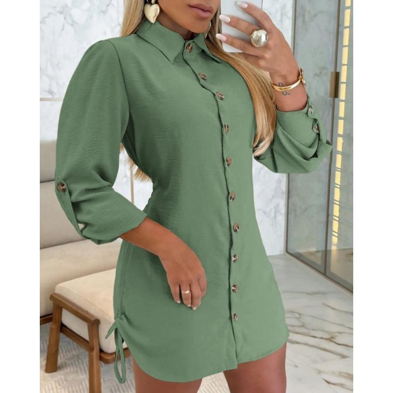 HNXC Moda dama toamna iarna imprimeu culoare uni maneca lunga cu decolteu polo rochii casual