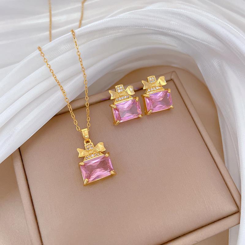 Full of Zirconium Exquisite Wind Copper Micro-inlaid Earrings Necklace Set Combination