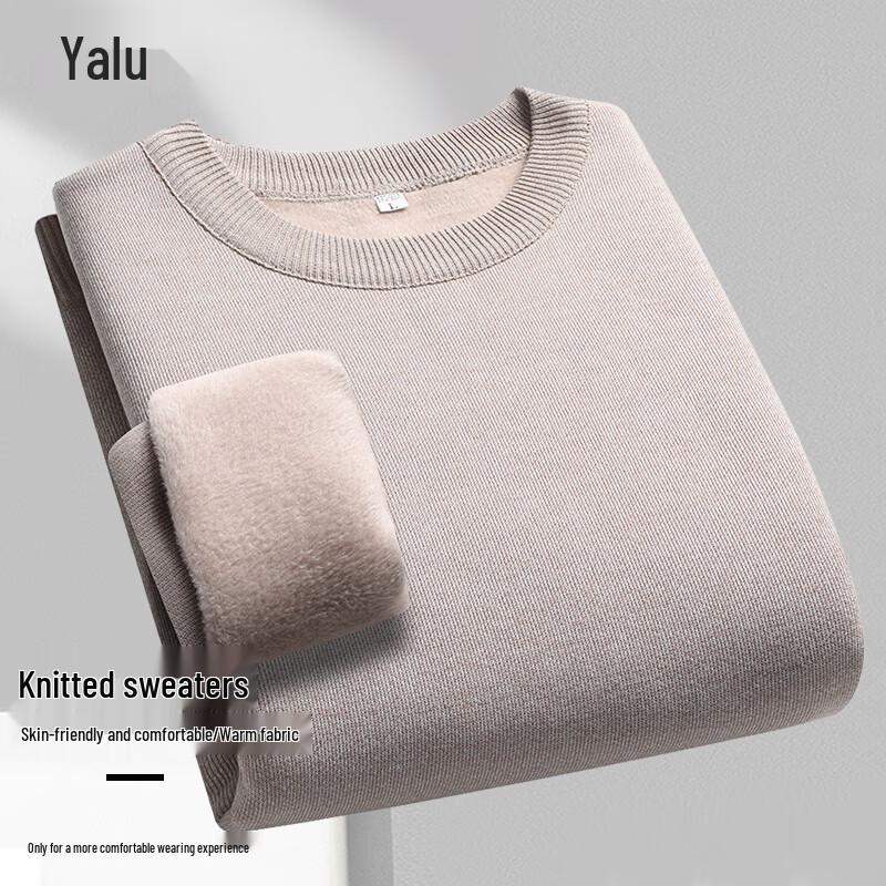 Yalu Men s Thick Fleece-Lined Round Neck Sweater 4XL