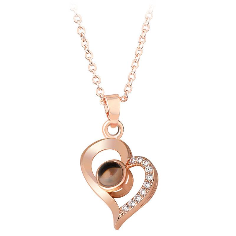 Heart Shaped Love Pendant Necklace Featuring I Love You Projection In 100 Languages