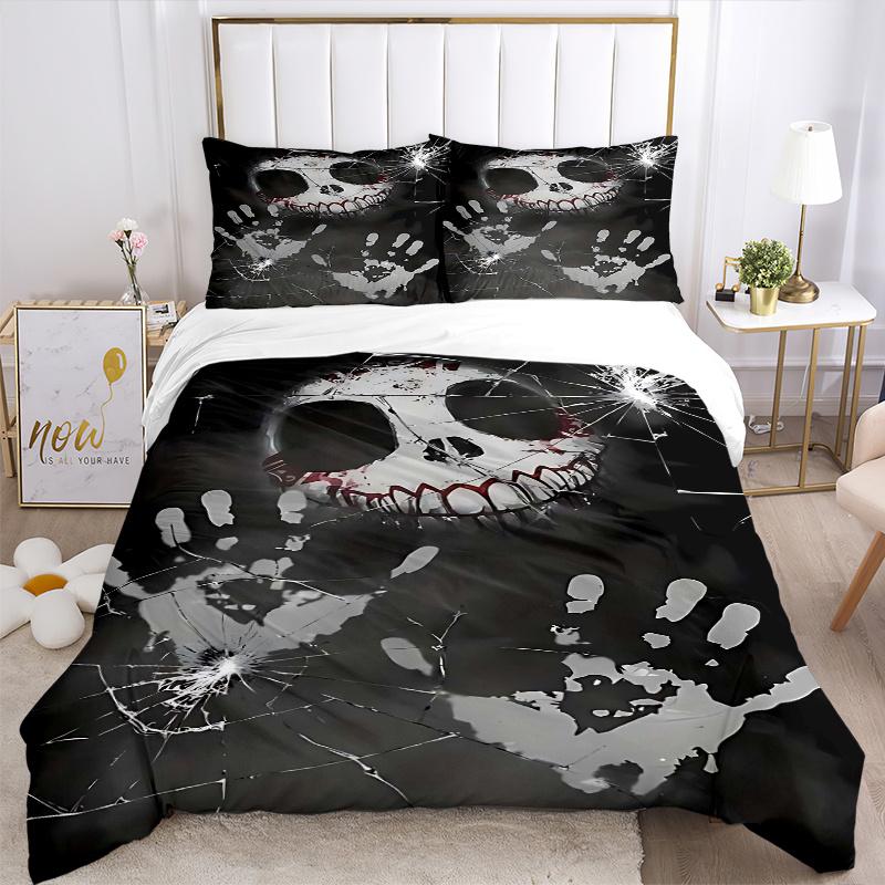 3pcs Anime Skull Design Comforter Set with One Quilt Cover and Two Pillowcases (No Core) - Perfect for Bedroom Decor and Guest Rooms, Featuring Polyes