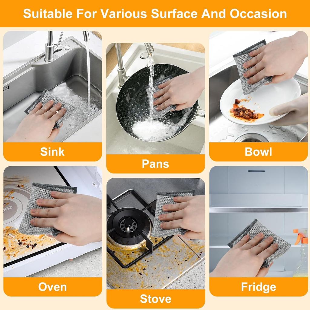 15PCS Multipurpose Wire Dishwashing Rag,Non Scratch Wire Dishcloth, Reble Steel Wool Scrubber,Non-Scratch&Quick-Drying&Odor-Resistant Multi-Purpose