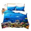 Fish Duvet Cover Set Ocean Bedding Sets 3D Printed Underwater World With Shark Dolphin Coral Reef Pattern Quilt Cover Set 2/3pcs