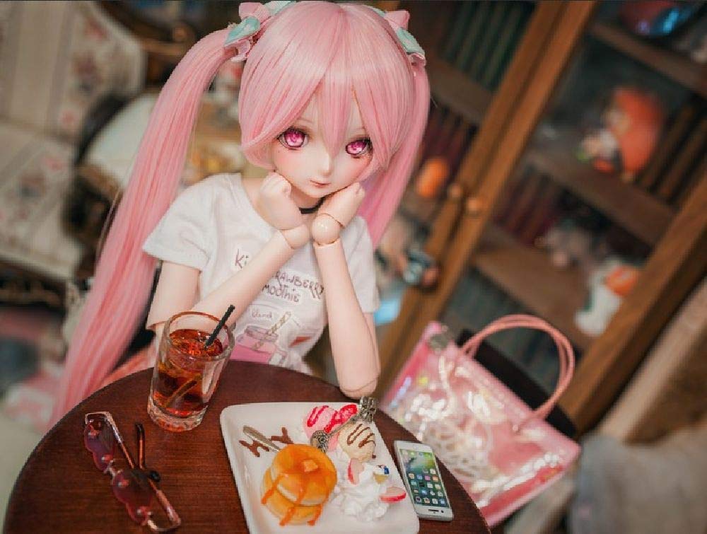 YR EARTH Heat-Resistant Doll Wig, 8-9 Inch, Long Twin Tail Hair, 1/3 Scale, BJD, SD, DD, MDD, S200 (Sakura Pink)