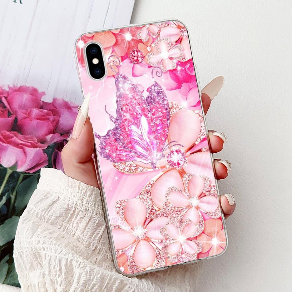 For Apple iPhone X XR XS Max Case Colorful Flowers Butterfly Painted Cover Soft Slim Phone Case For iPhone XS Max iPhoneX Bumper iPhone XS