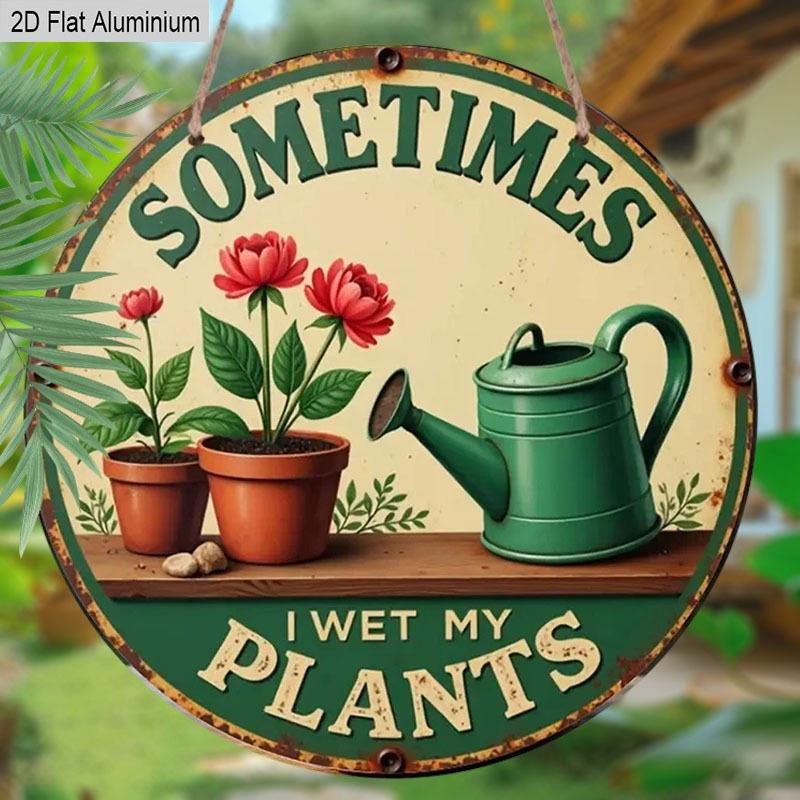 2D Flat 1pc Humorous Garden Aluminum Sign Round Decorative Hanging Ornament, Home Kitchen Garden Balcony Fence Decor, Indoor/Outdoor Door Wall Art