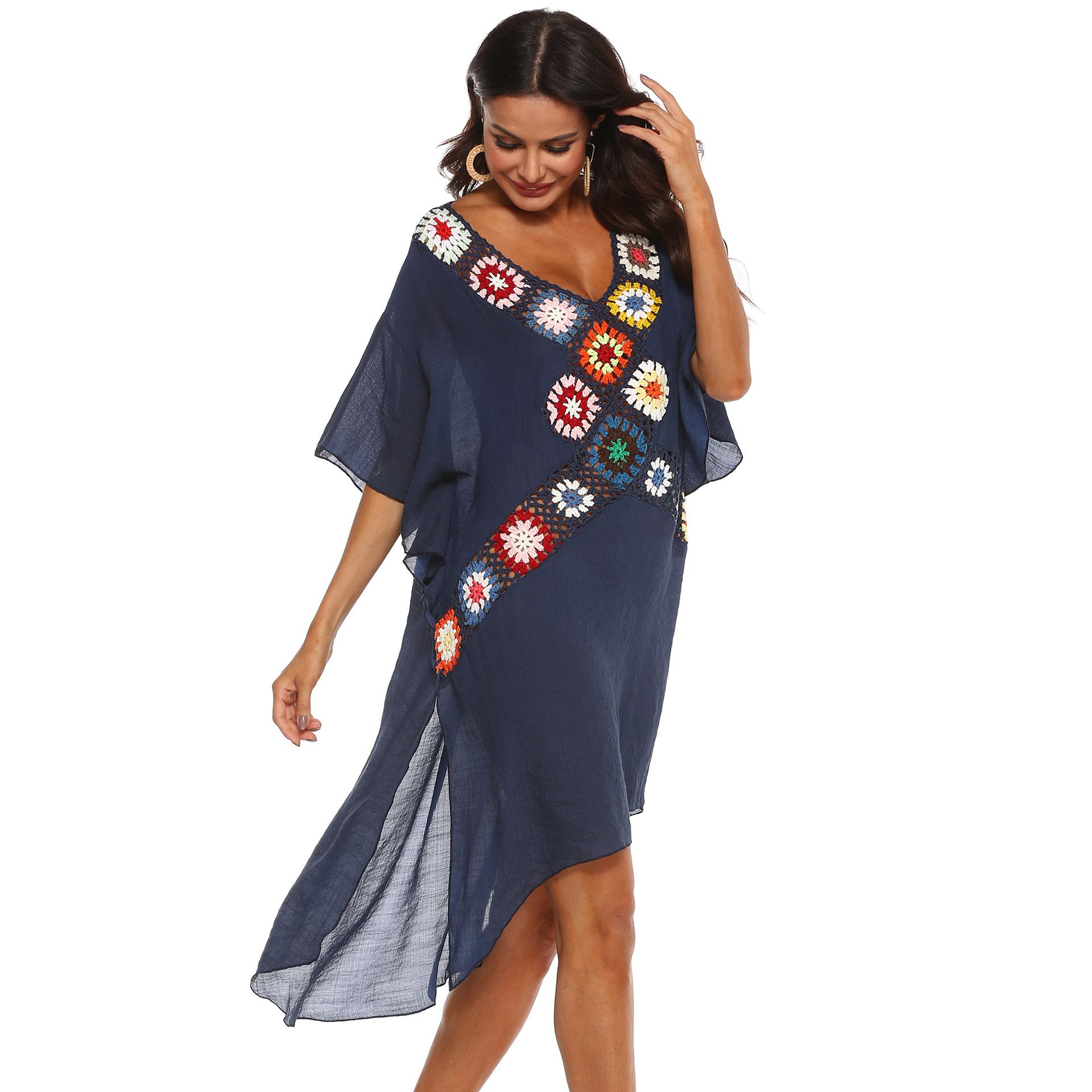 

Жіноче сексуальне пляжне бікіні з глибоким V-образним малюнком, зрощене на гачок, з нерегулярними поділами, зручний жіночий одяг темно-синього кольору