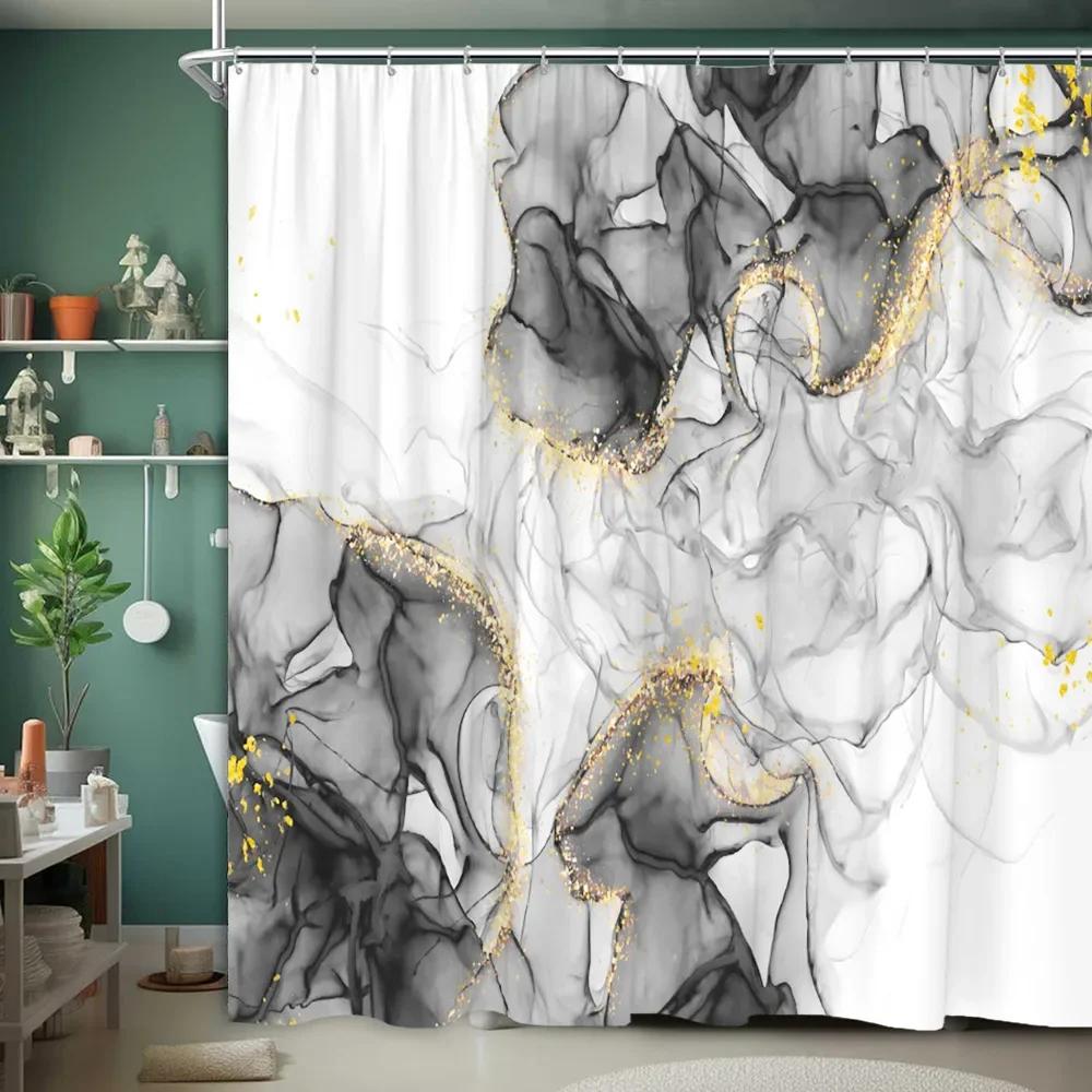Marble Textured Shower Curtain Luxury Modern Geometric Creative Irregular Ink Art Home Polyester Fabric Bathroom Decor Curtains