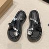 French Beautiful Slippers Women's Summer Wear Fashion 2025 New Feeling Rhinestone Cover Toe Pinch Thick Bottom Sandals