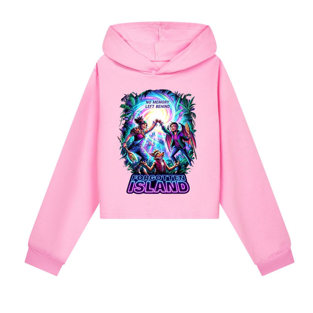 5882 Kids Girls Forgotten Island Printed Short Hooded Sweatshirt Long Sleeves Hoodies