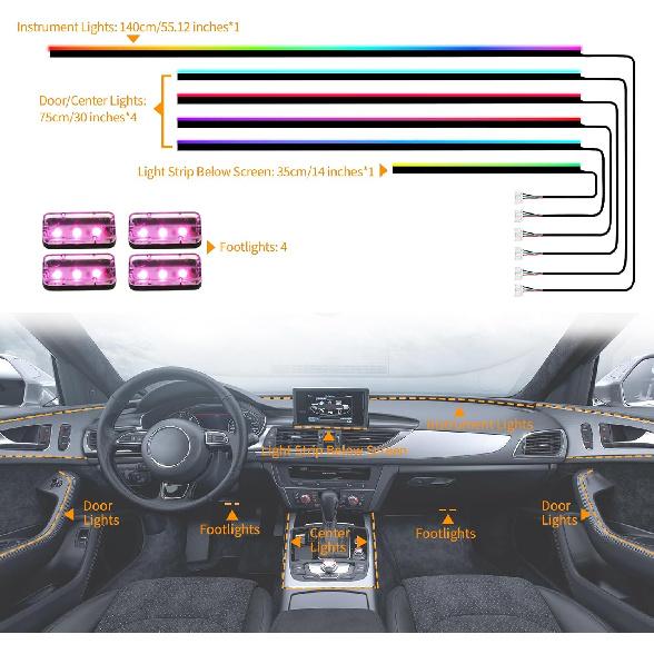 LED Ambient Light Car Interior Lights Strip Neon RGB Environment Lamp Car Auto Decoration Accessories 10 in 1 Neon Lights 4