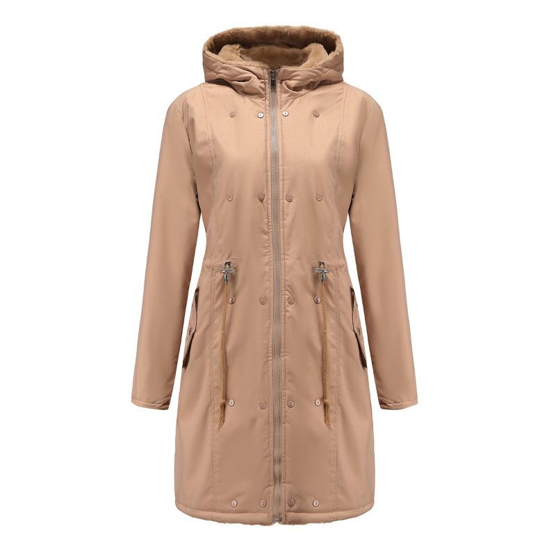 Winter new cotton-padded clothes women's removable fur collar medium and long long-sleeved pie overcome solid color hooded warm cotton clothes