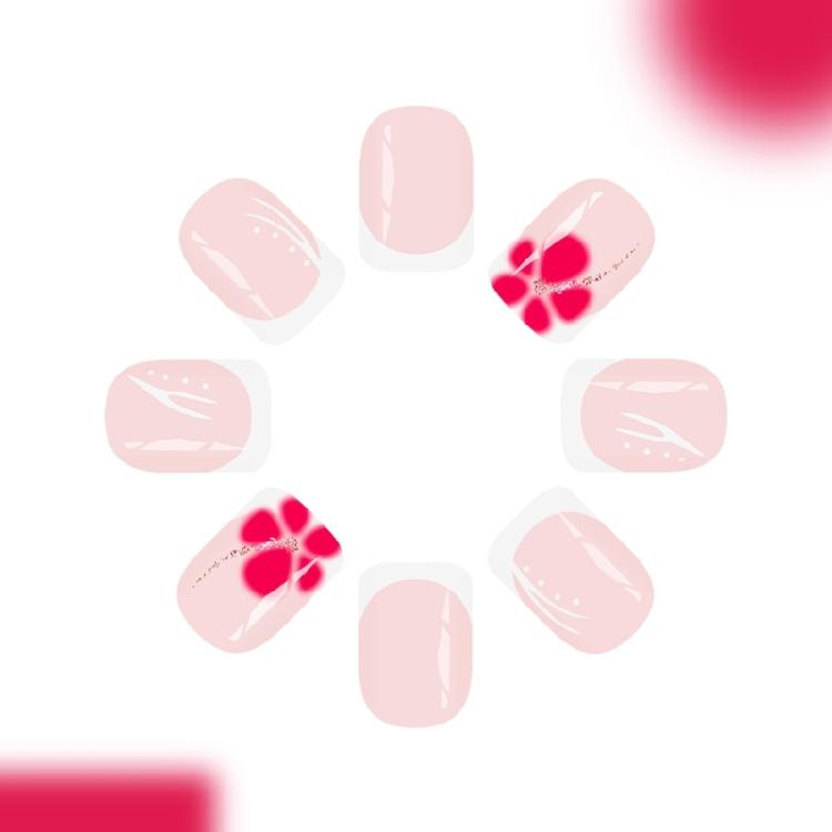 24Pcs Glossy French False Nail Short Square Press On Nail White Glitters Design ABS Matte Daily Use