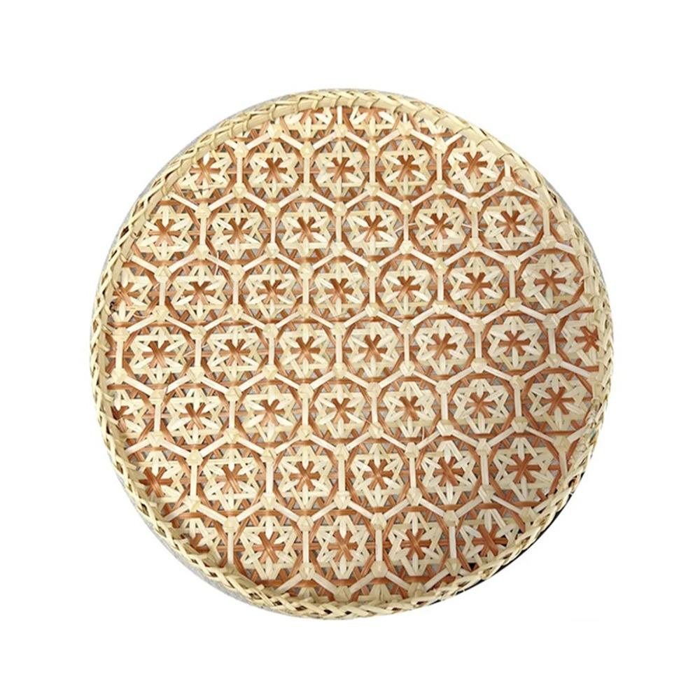 

Bamboo Woven Fruit Basket Handwoven Texture Handmade Bamboo Tray Bread Baskets Home Decor Red 15cm