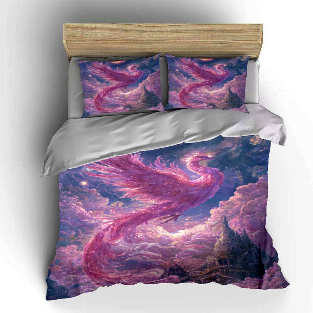 Fantasy Phoenix Art Decor Set Bedding Set With 1 Duvet Cover 2 Pillowcases Single Double King Queen, Gift