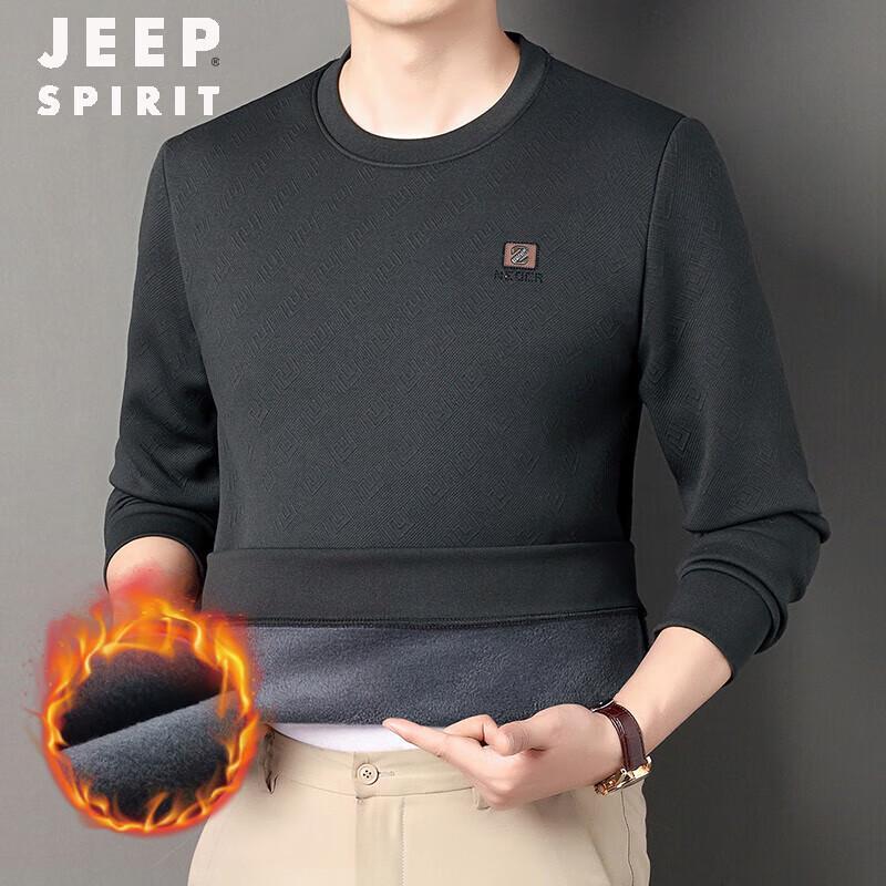 JEEP SPIRIT Men's Fleece-Lined Round Neck Sweatshirt