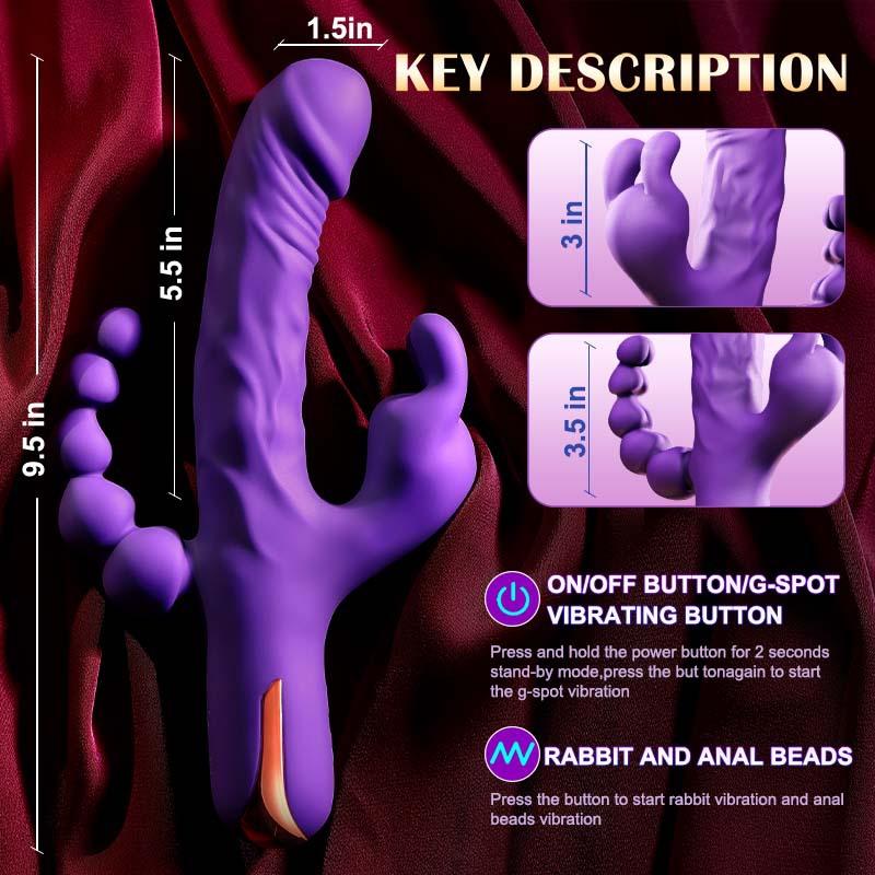 Vibradores Trident Rabbit para mujeres Juguetes sexuales para mujeres Estimulador anal Masajeador de vagina femenina Punto G Estimulación del clítoris y el ano Juguetes sexuales para adultos