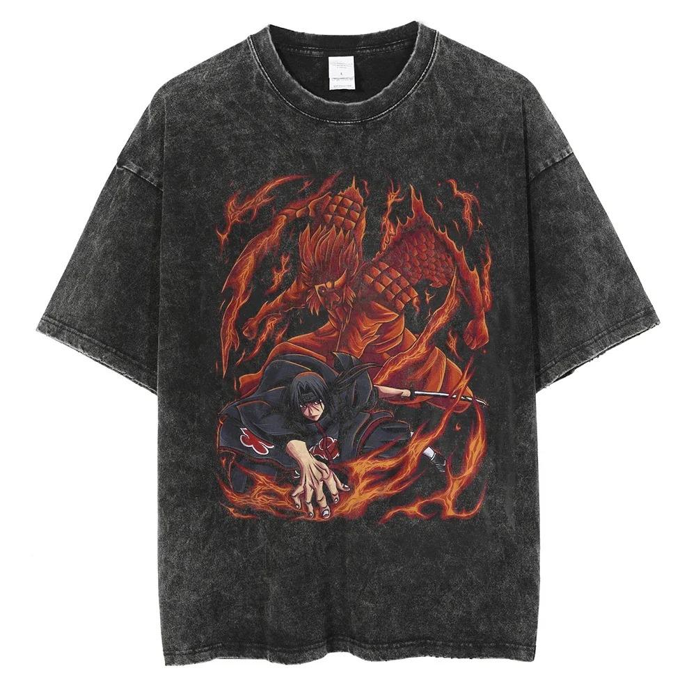 Washed Anime Naruto Graphic Oversized T Shirt Men Women Streetwear Harajuku T-Shirt Heavy Cotton Female Male Short Sleeve Tshirt