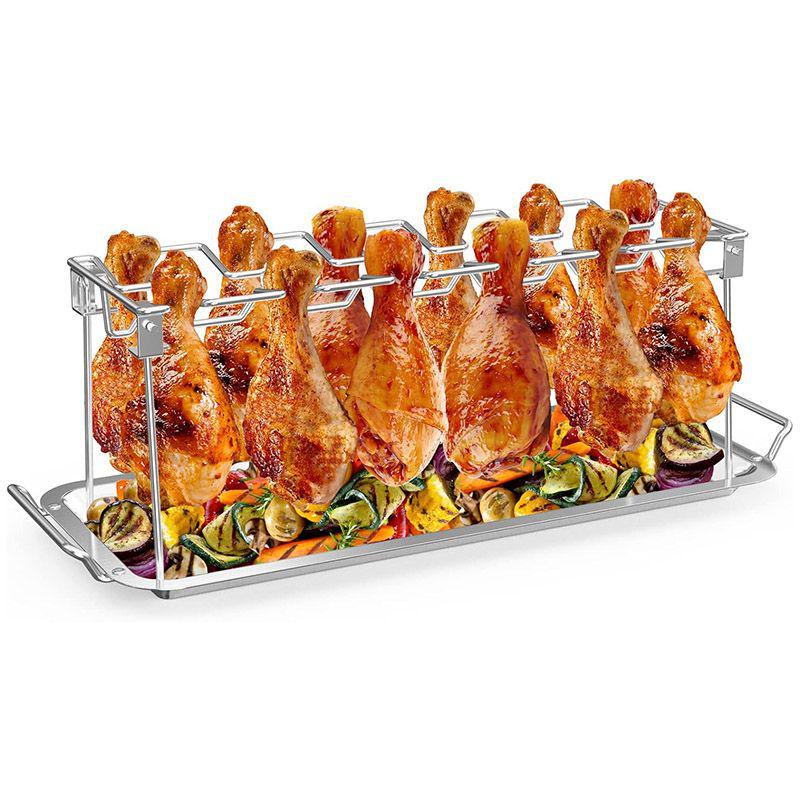 14-Slot Stainless Steel Chicken Leg Roasting Rack for Oven, Smoker, or Grill