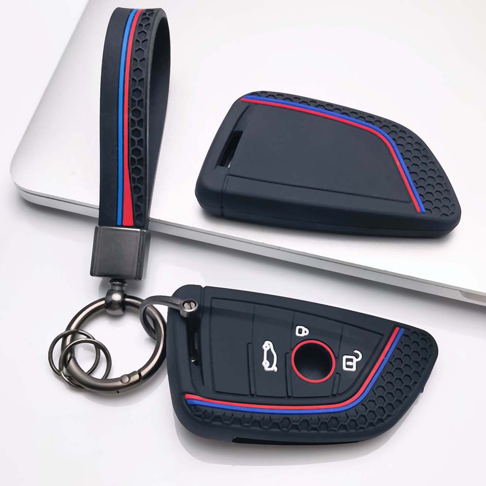 Silicone Car Key Case Cover with Keychain Compatible for BMW X1 X2 X3 X4 X5 X6 X7 1 2 3 4 5 6 7 Series G20 G30 G11 F15 F16 F48