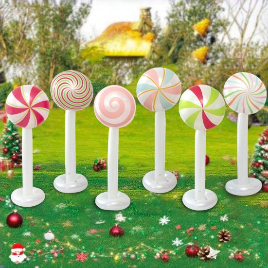 Inflatable Candy Cane Christmas Lollipop Decor 47.2 Inch PVC Outdoor Indoor Party Decoration Festive Photo Prop for Yard Home Store