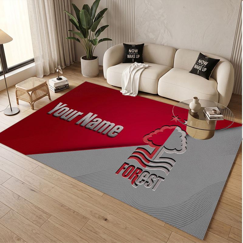 Benutzerdefinierter Teppich Nottingham Forest Muster Druck Name Text Weicher Rutschfester Boden Teppich für Heim Innen Dekoration