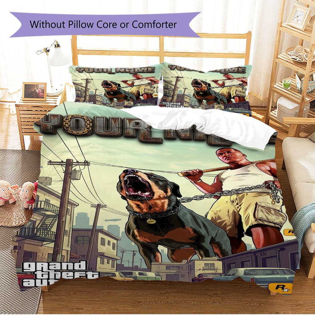 Name Custom Gta Pattern Bedding Set Quilt Cover Pillowcase Home Decor Gift (1 * duvet cover + 2 * pillowcase, without core)