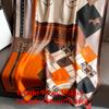 1pc Orange Retro Colorblock Patchwork Printed Faux Silk 90*180cm Long Scarf,