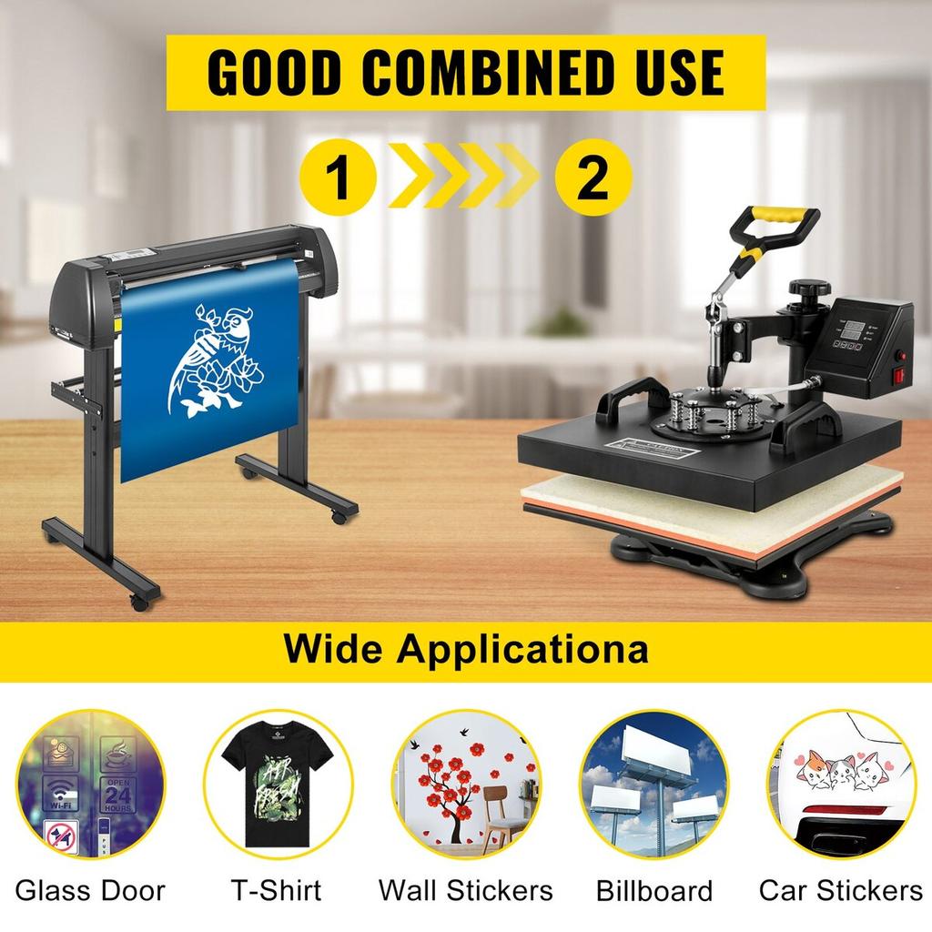 5 in 1 Heat Press Transfer Machine 38x38cm with 34” Vinyl Cutter Plotter Machine Kit Art Craft Printer Sublimation(34”/870mm)