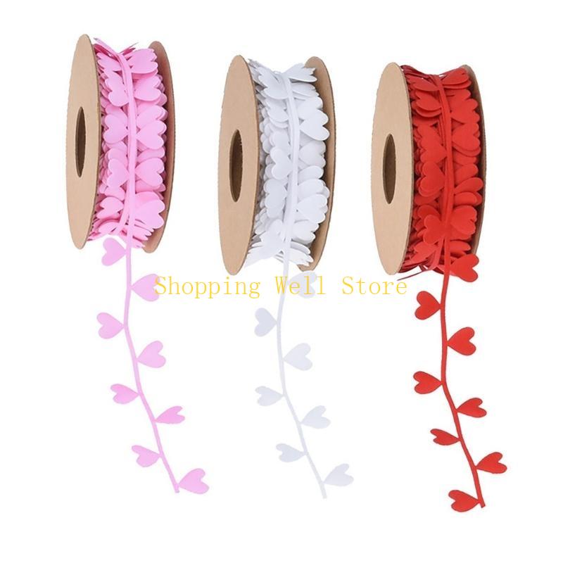 KX4B 3 Rolls Assorted Color Silk Ribbons for Birthday and Wedding Love Heart Embossing Ribbon Elegant Gift Wrapping Tool