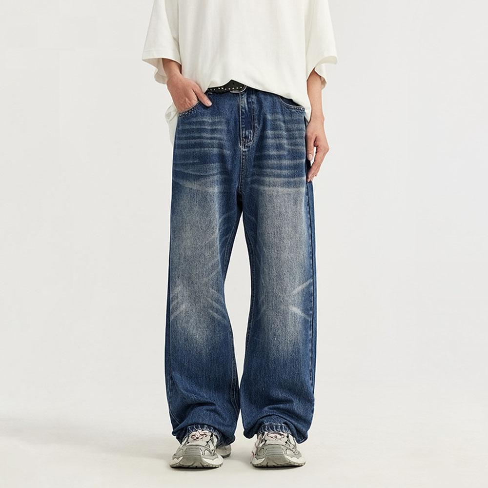 Pánské kočičí vousy praní vintage 88% bavlna rovné kalhoty pytlovité široké nohavice kalhoty zralé džíny pro muže korejská móda oblečení