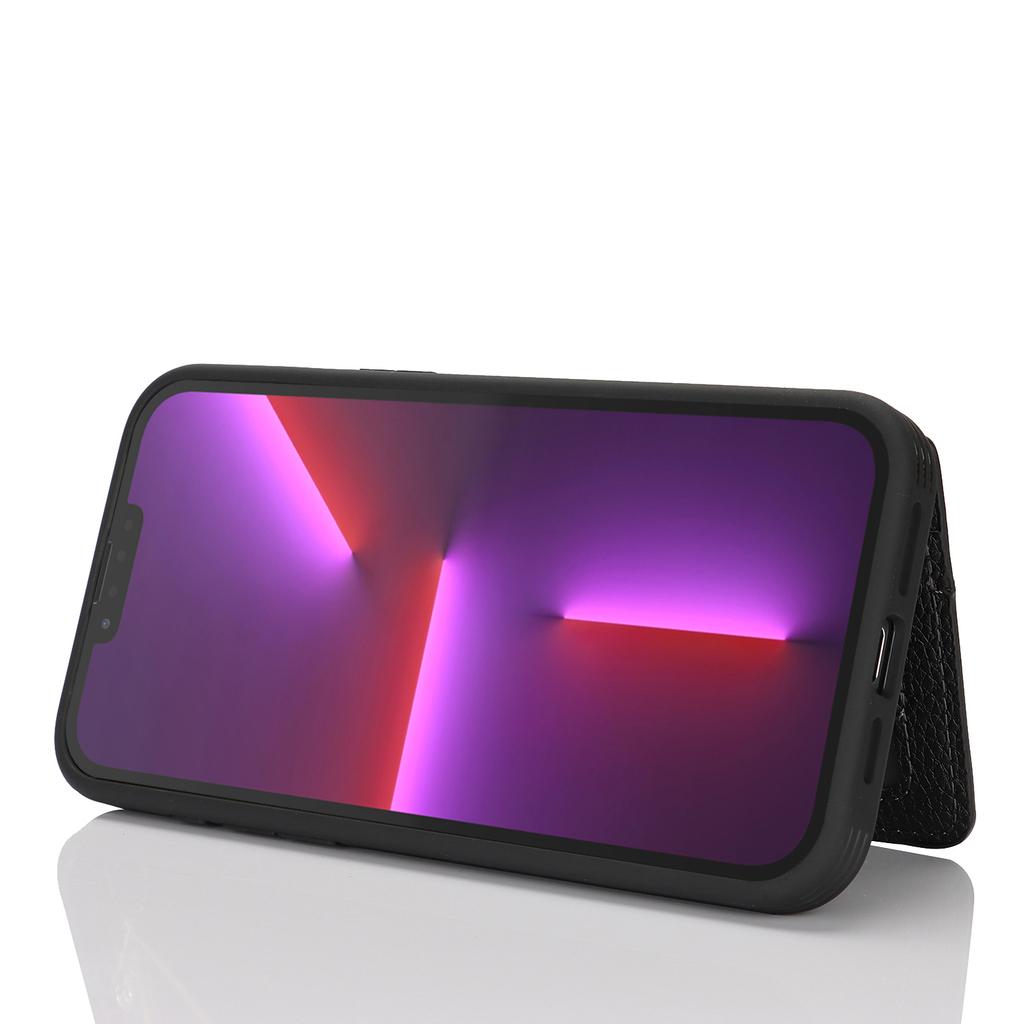 Für iPhone 13 Pro Max/12 Pro Max Hülle PU-Leder mit Litschi-Textur+TPU Ständer Handyhülle mit Kartenfach