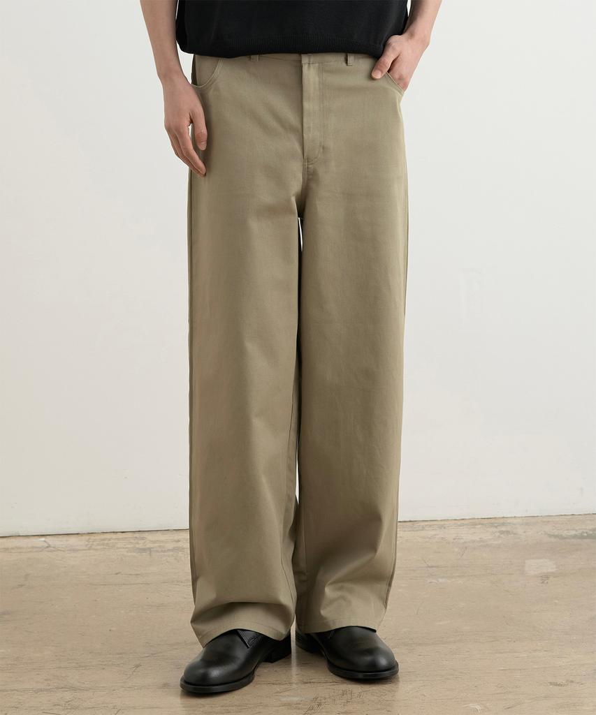 WHOLOVESART Structure Wide Cotton Chino Pants Sand Khaki