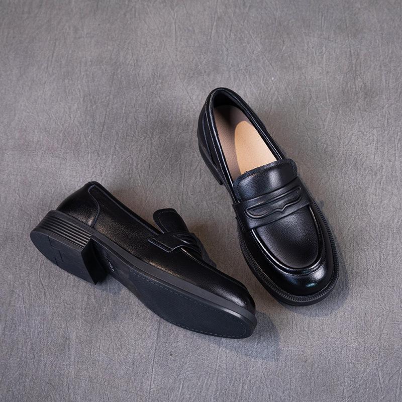 

Женские лоферы из первого слоя коровьей кожи, весна-осень 2025, новая модель, на плоской подошве, с мягкой подошвой, с мягким верхом, кожаные одинарные туфли на один шаг, женская обувь 35