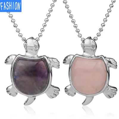 Natural Stone Crystal Animal Necklace Cute Tortoise Simple Personality Pendant Amethyst European And American Jewelry