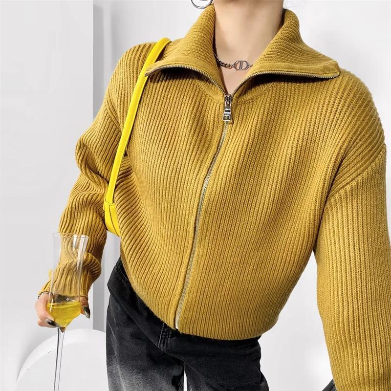 Chic Korean Double Zipper Lapel Sweater: Casual Autumn Loose Cardigan